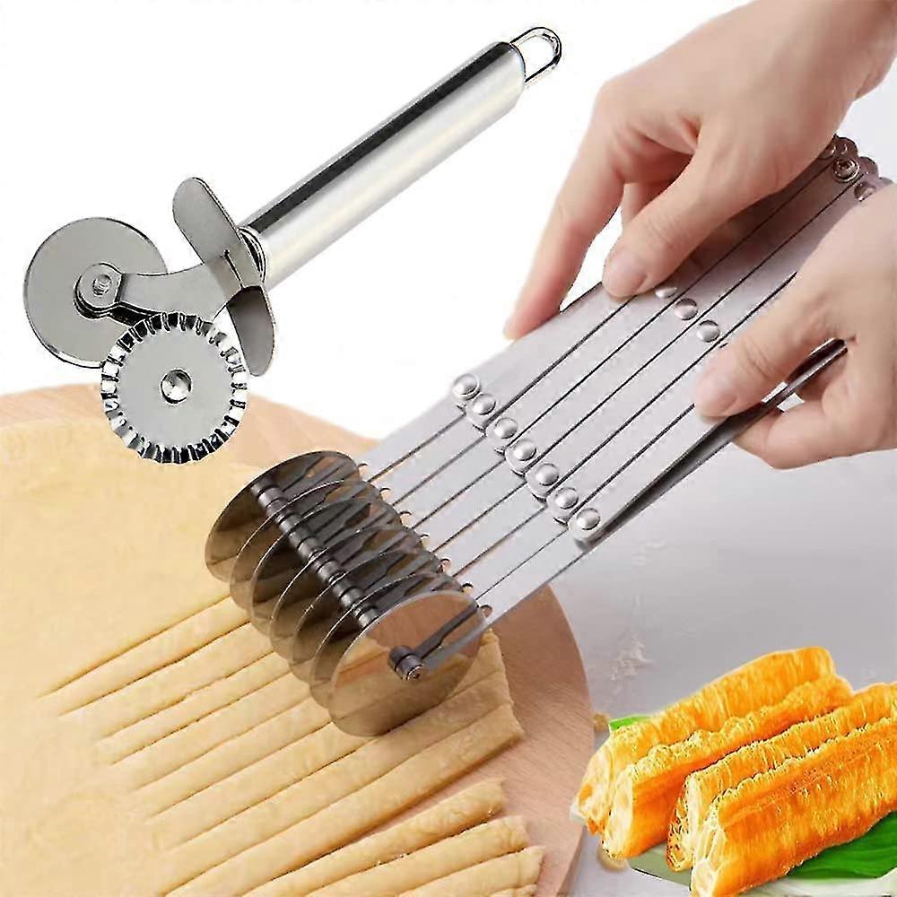 7 Wheel Pastry Cutter Pizza Cutter With Stainless Steel Double Cutter Multi-round Pastry Knife,pasta Making Tool With Adjustable Dough Cutter,for Brow