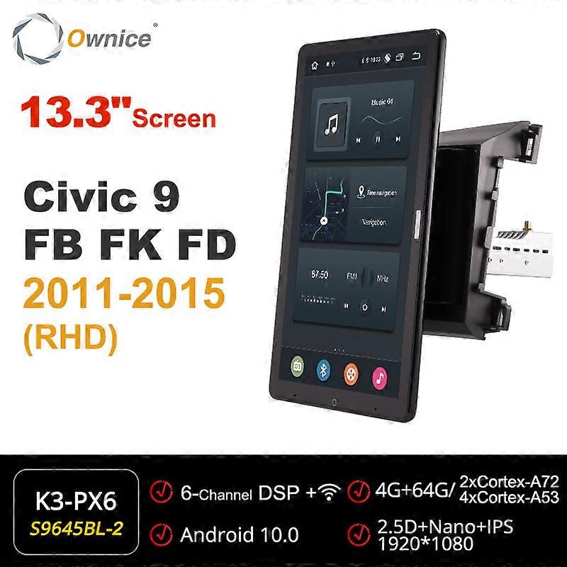 Tesla style PX6 Android 10 Car DVD Player 1920*1080 Rotatable Navigation GPS Stereo Radio For Honda Civic 9 FB FK FD 2011-2015