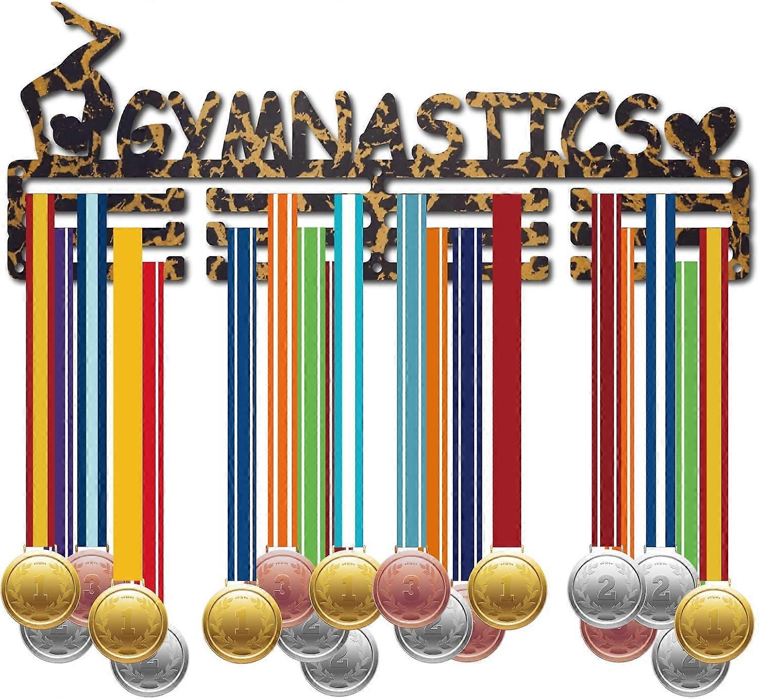 Gymnastics Medals Holder Hanger Medals Display Rack Fission Leopard Pattern Metal Medal Shelf Hangers Organizer Medal Frame Wall Mounted with 12 Hooks