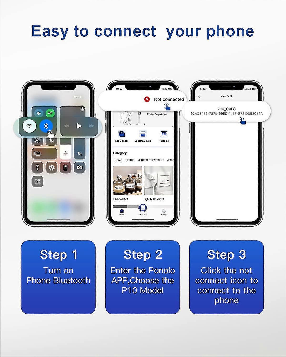 P10 Label Maker, Thermal Label Printer Inkless Bluetooth Label Maker With Tape, Portable Wireless Connection Label Printer For Home, Kitchen, Office