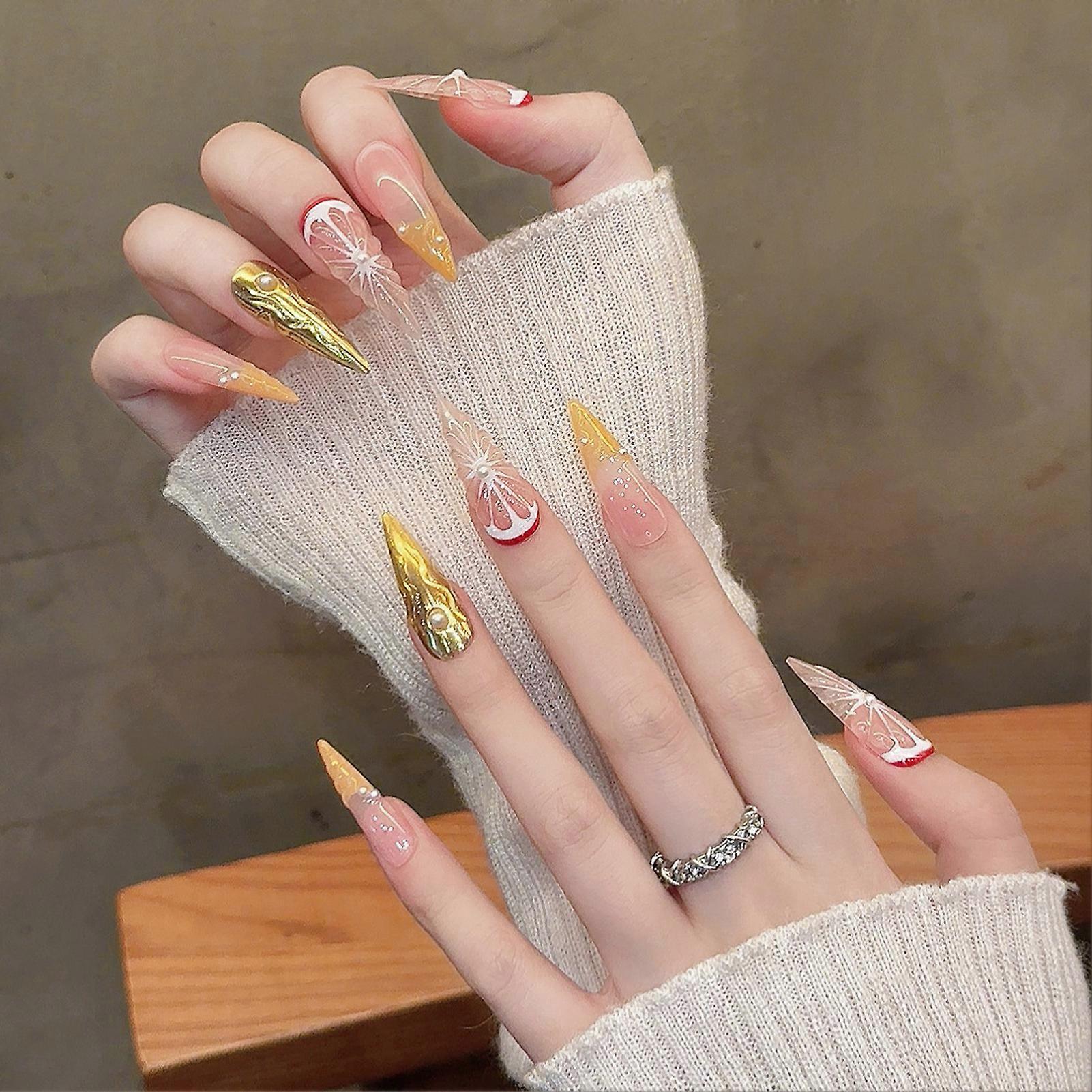 Unhas postiças rosa claras com decoração de pérolas Unhas falsas leves e fáceis de colar para decoração DIY de unhas