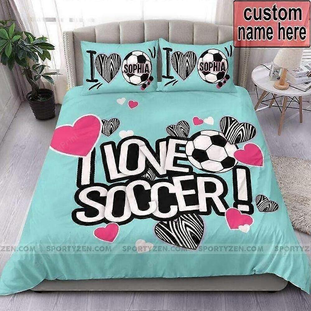 v2018 Lençóis Eu Amo Futebol Personalizado Com Seu Nome Conjunto de Capa de Edredom de Colcha Decoração de Quarto Conjunto de Roupa de Cama de 3 Peças (1 Capa de Edredom + 2 Fronhas) B