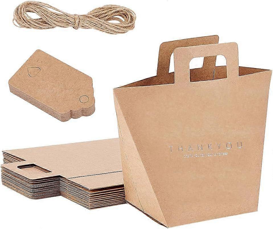 Rectangle Foldable Creative Kraft Paper Gift Bag with Jute Cords and Paper Price Tags Tan 9x17.5x12cm