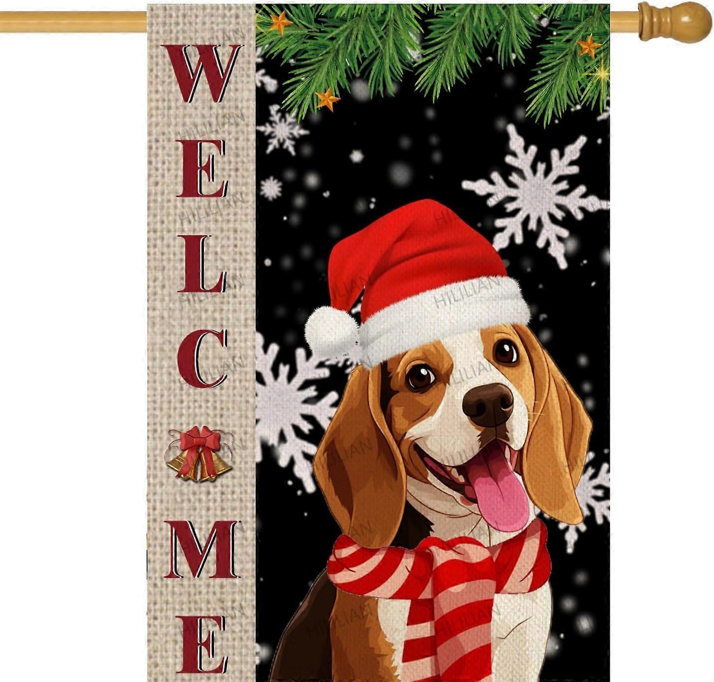 Beagle Christmas Garden Flag Welcome Red Scarf Santa Hat Christmas