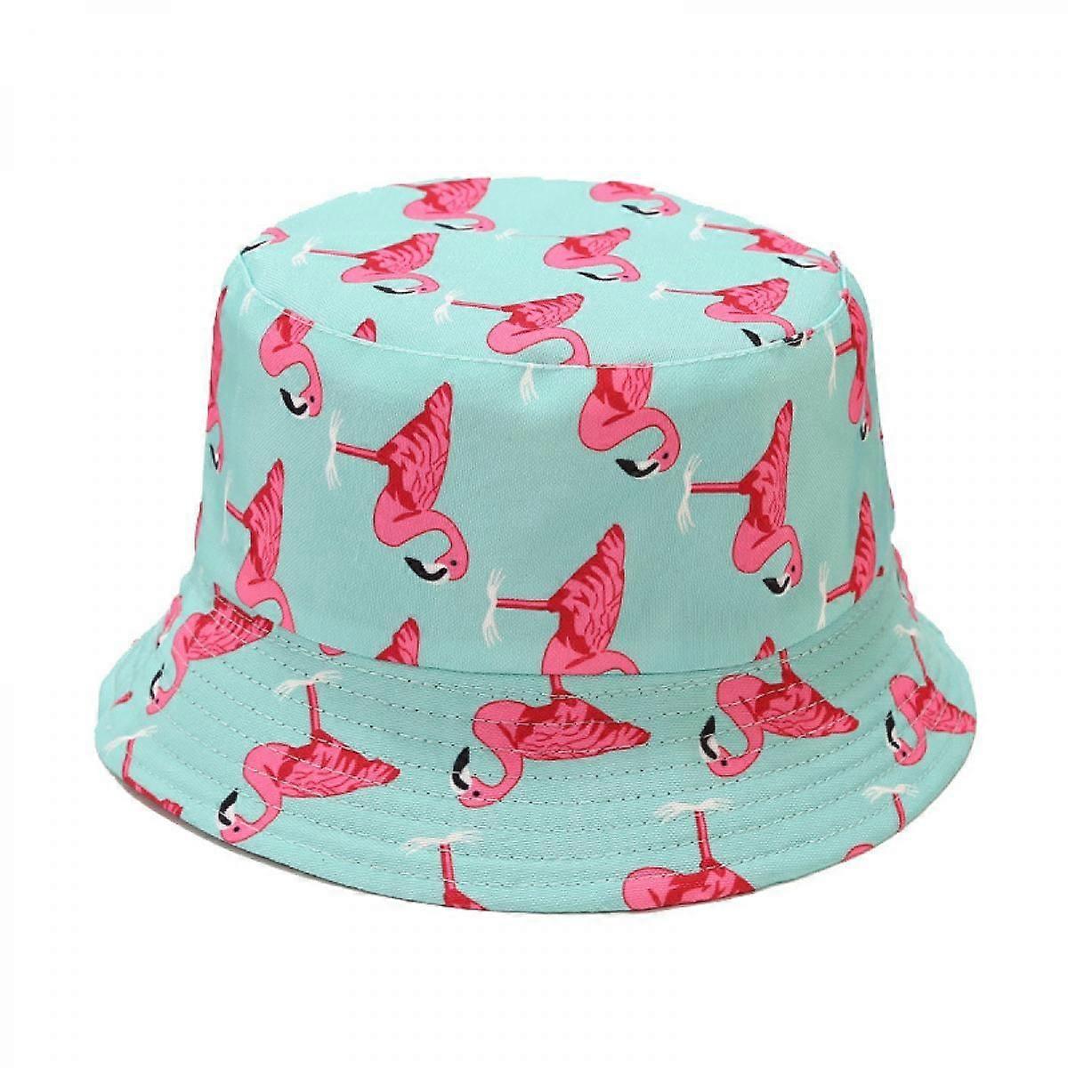Wekity Cute Bucket Hat Beach Fisherman Hats for Women, Reversible Double-Side-Wear Unisex (Flamingo,Light Blue)