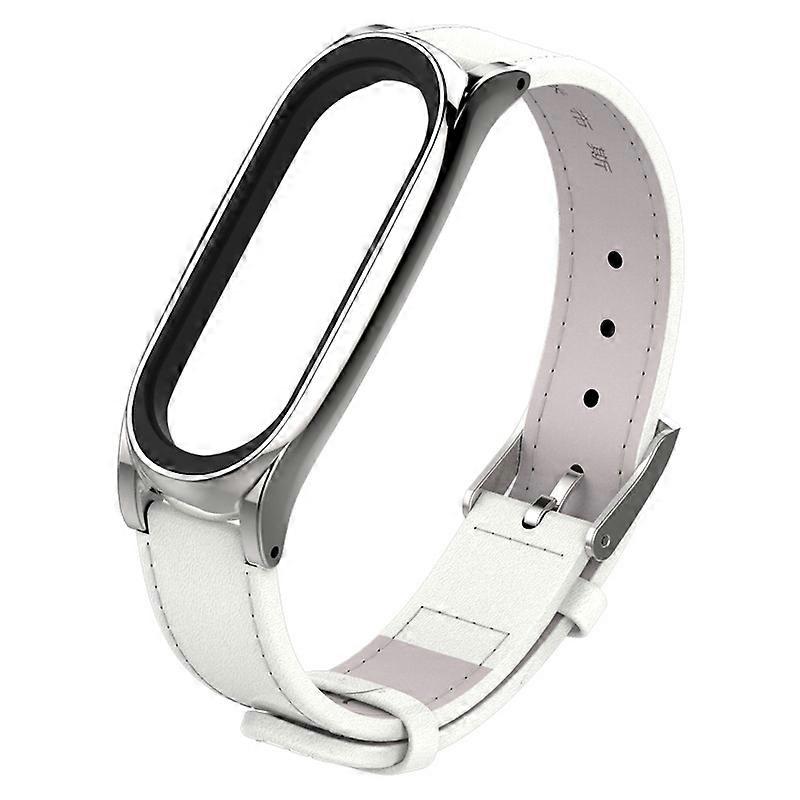 Mijobs Screwless Magnetic Case Top-grain Leather Watch Band for Xiaomi Mi Band 3 & 4 & 5 & 6, Host not Included