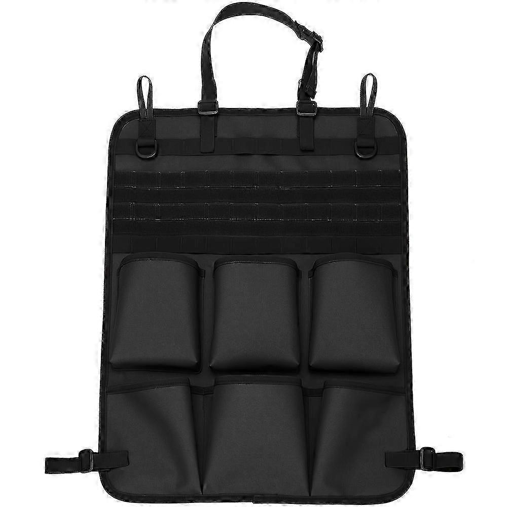 Tactical Car Seat Back Organizer With 6 Cup Holders, Multi-Pocket Hanging Storage Pouch, Dual-Purpose Wall-Mounted MOLLE Panel, Adjustable Strap Vehic