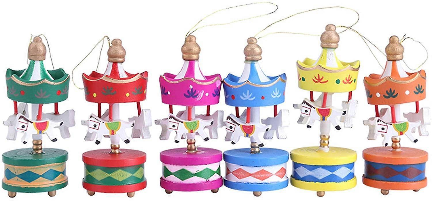 耐久性と天然木のくるみ割り人形オルゴール、ギフト用の環境に優しい塗装面、木製の陽気な丸い馬の装飾、6個
