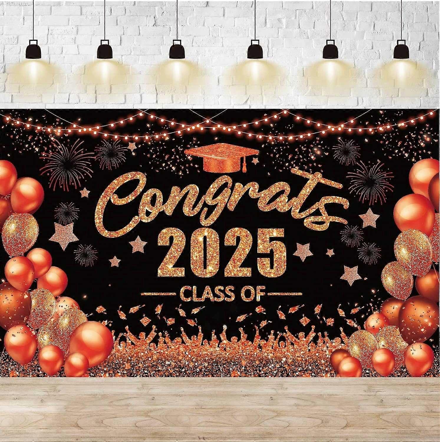 Orange and Black Graduation Decorations Congrats Class of 2025 Banner - Large Graduation Backdrop, C