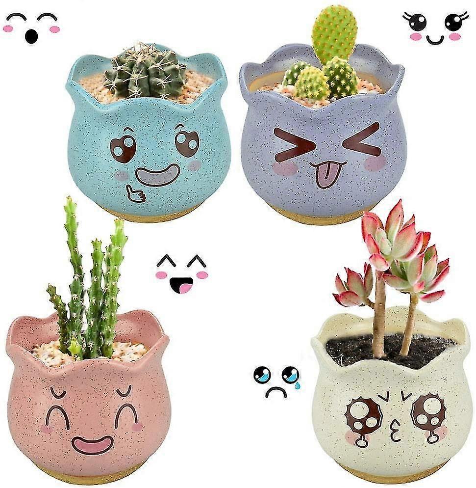 4pcs Ceramic Succulent Planter Pots, Mini Cactus Flower Containers