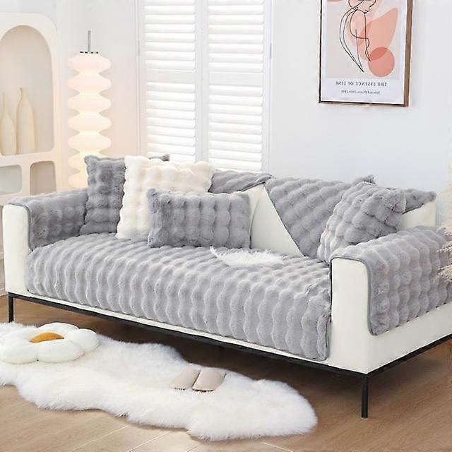 Rabbit Plush Sofa Cover Winter Thickening Warm Plush Cushions Non -Slip Living Room Leather Sofa Backrest Armrests Super Soft