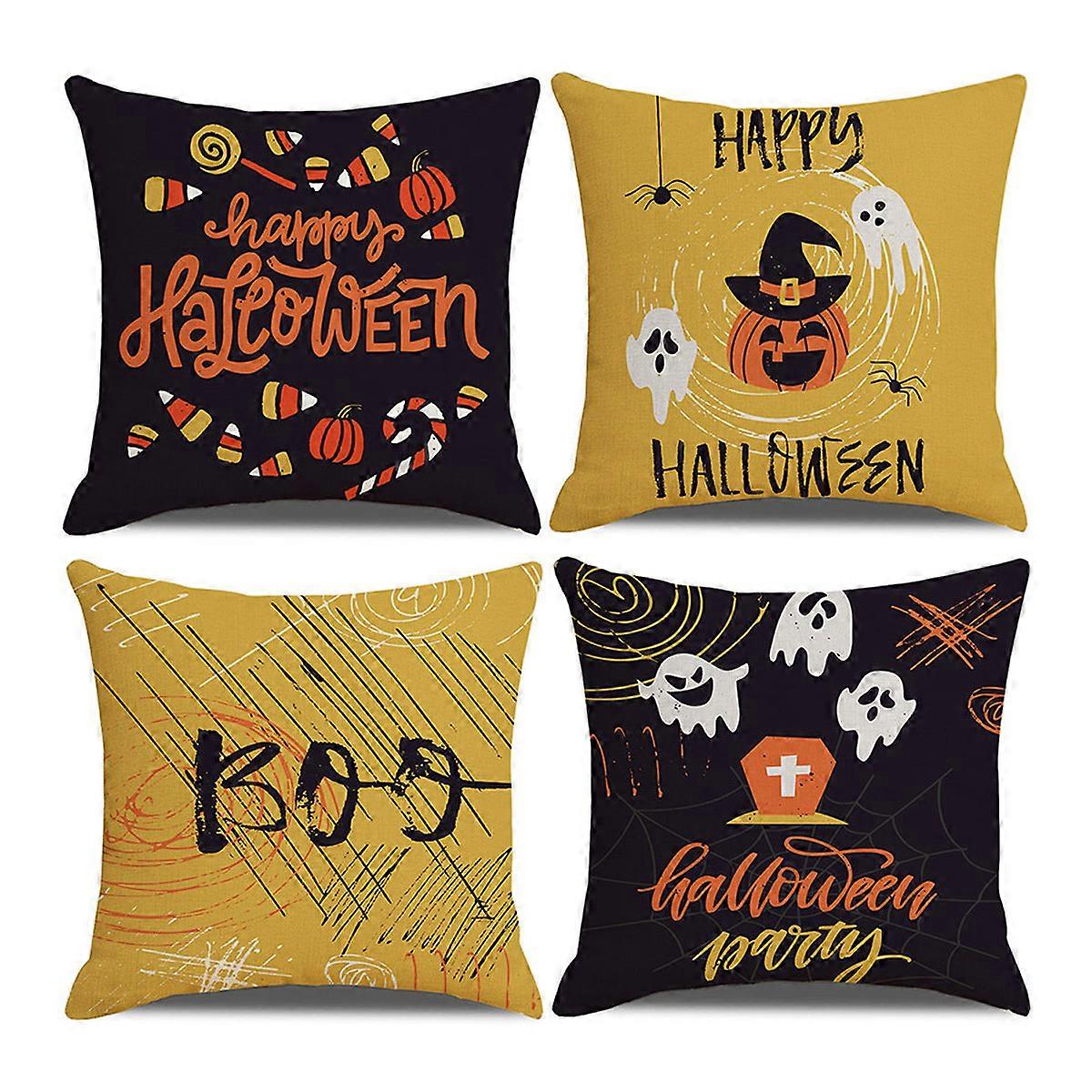Halloween Pillow Covers 18x18 polegadas Conjunto de 4 Halloween Ghost Cat Pillowcase Holiday