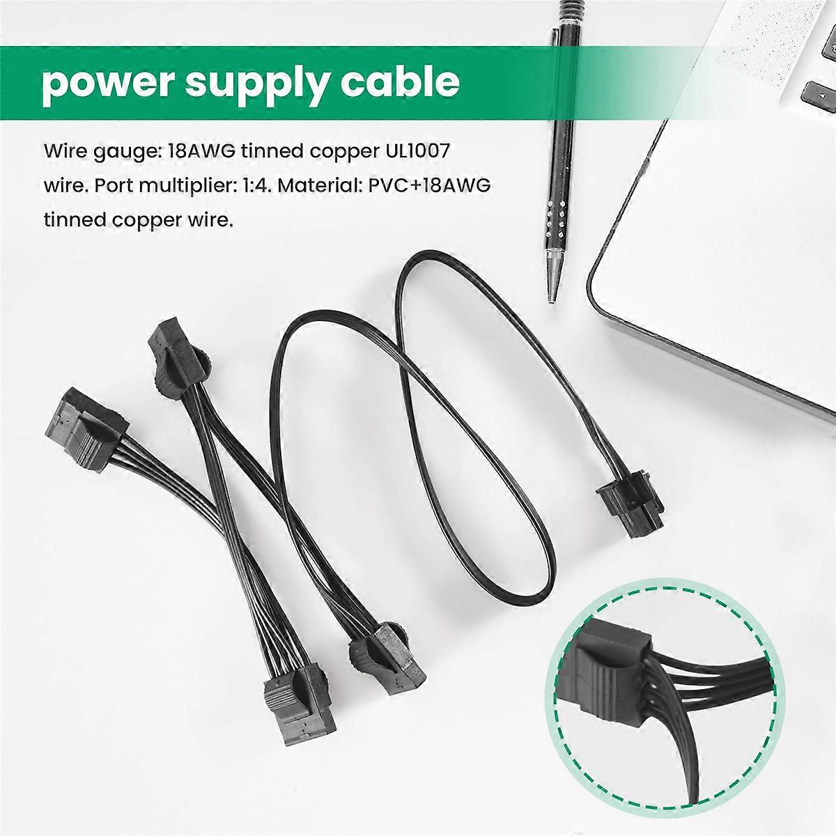 thumbnail image 2 of Sea Sonic Modular Power Cable - 6pin To 4 Straight Angle SATA Connectors - Black 2 of 6