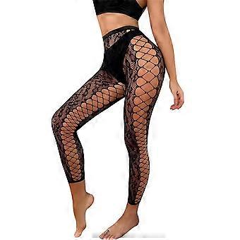 Calze a rete sexy da donna lato scavato senza piedi a vita alta leopardato maglia maglia collant collant cavallo aperto bordeaux