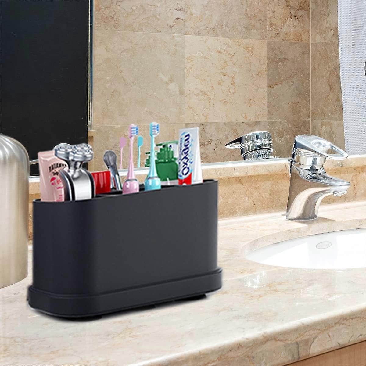 Black toothbrush holder for bathroom countertop storage