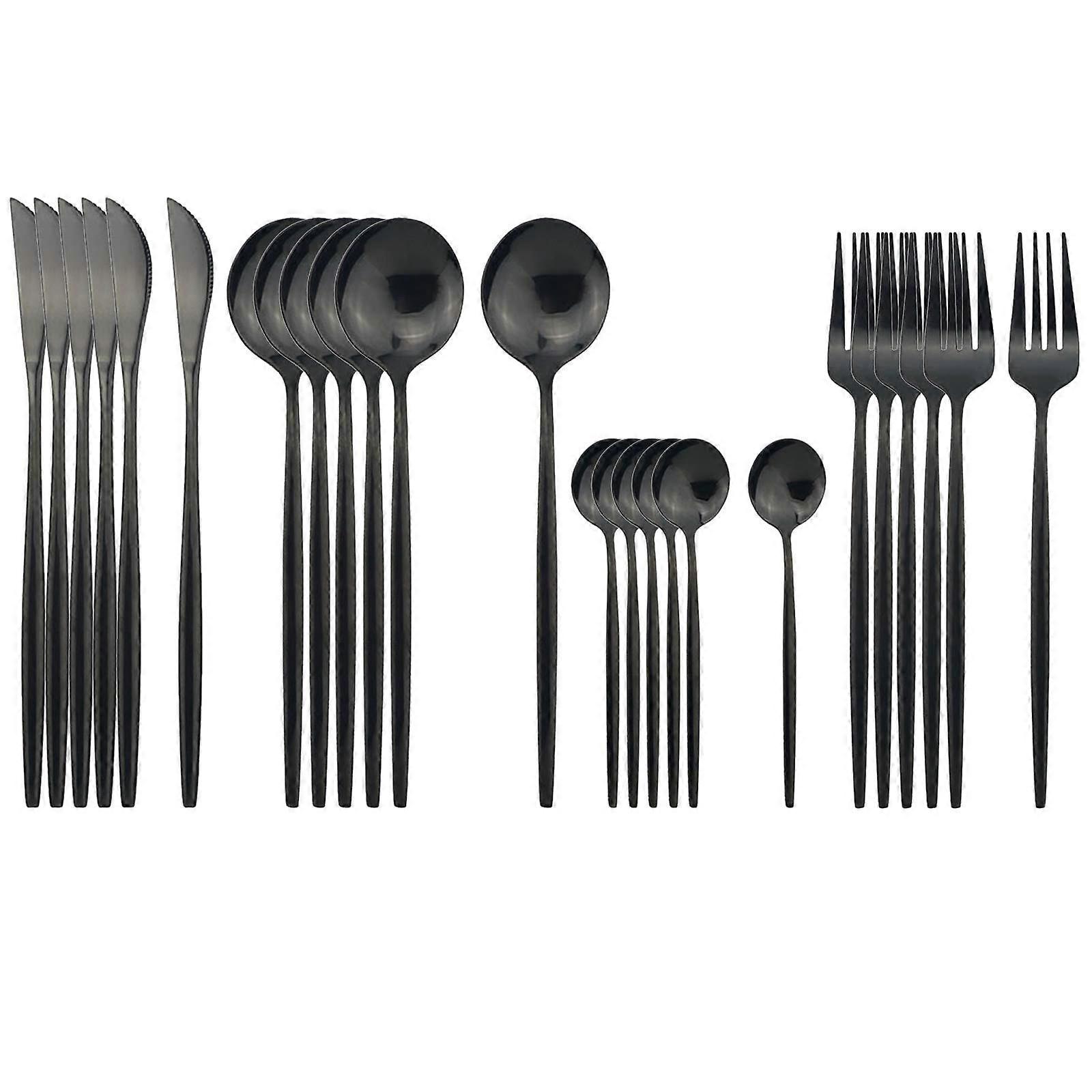 24-Piece Shiny Black Silverware Set Stainless Steel Flatware For 6 Place Settings
