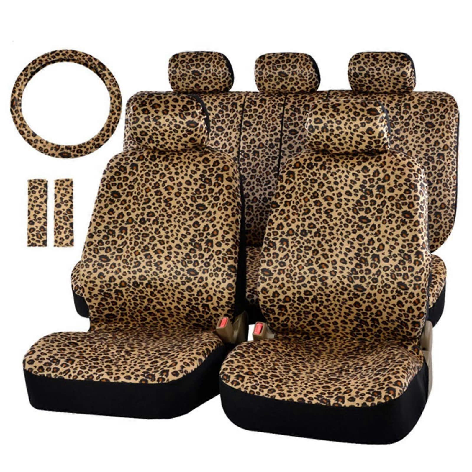 2 Seat Belt Pads Car Seat Covers Full Set Leopard Cheetah Print for Cars Universal Fits