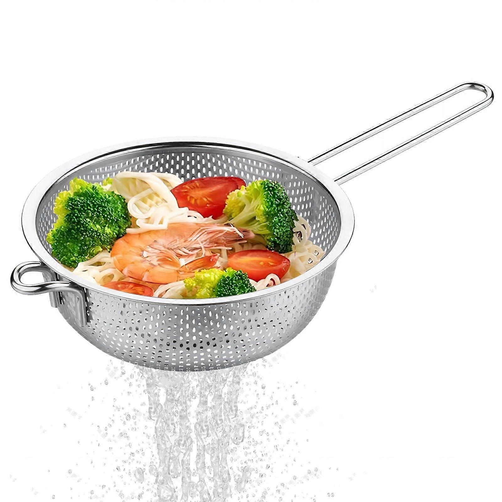Food Pasta Colanders Strainers Stainless Steel Colander with Handle, Large Metal Mesh Strainer for Pasta, Vegetables, and Fruits