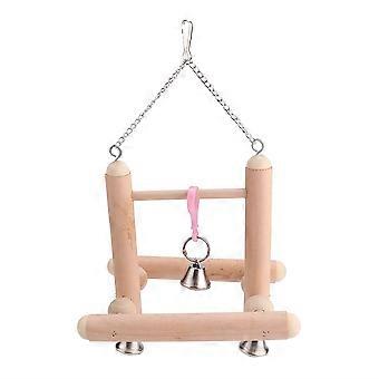 Wooden Birds Parrot Hanging Swing Toy Cage Perch Toys with Bells for Budgie Cockatiels
