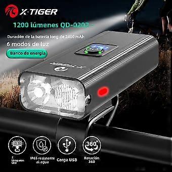 X-TIGER 1200LM Cykellampa Fram Uppladdningsbar Typ-C LED Power Bank Stötsäker Vattentät Huvudlampa Cykling