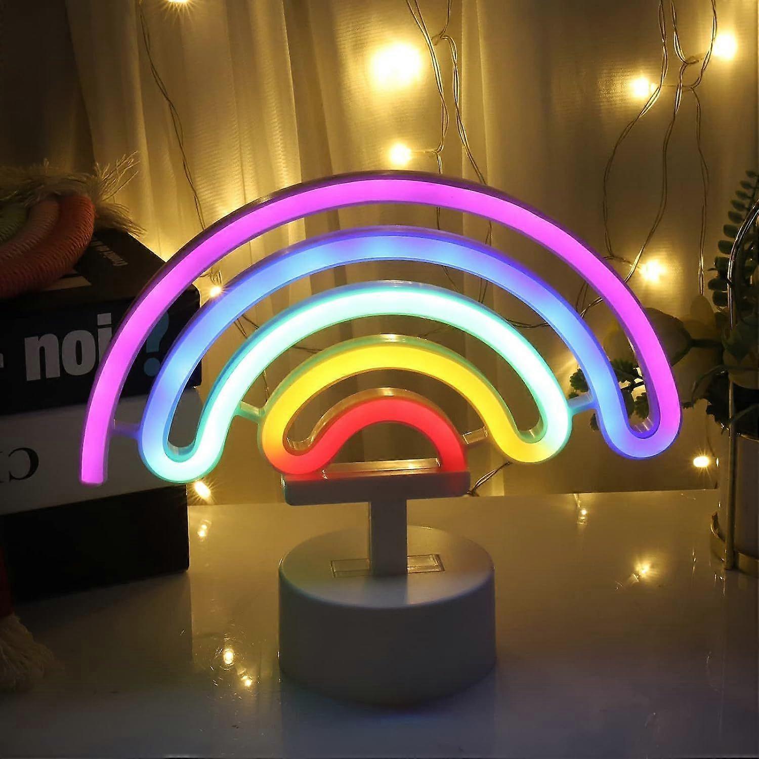Neon Lights for Bedroom - Battery Powered LED Light Up Signs - Rainbow Neon Sign with Stand - Neon Lights for Parties, Bars