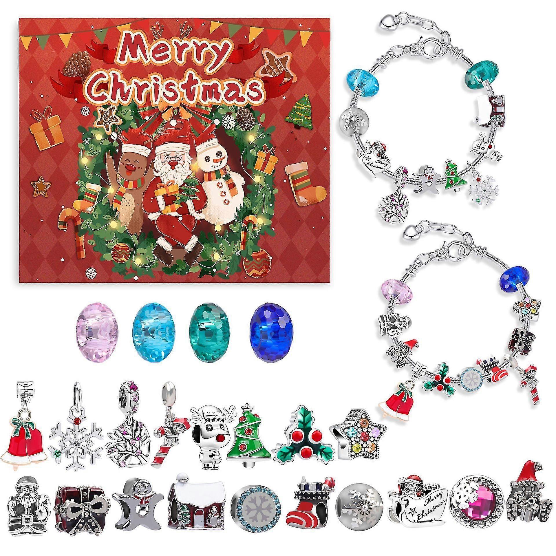 Christmas Advent Calendar Countdown Diy Charm Bracelet Making Kits 24 Days Countdown Calendar Bracelets Set