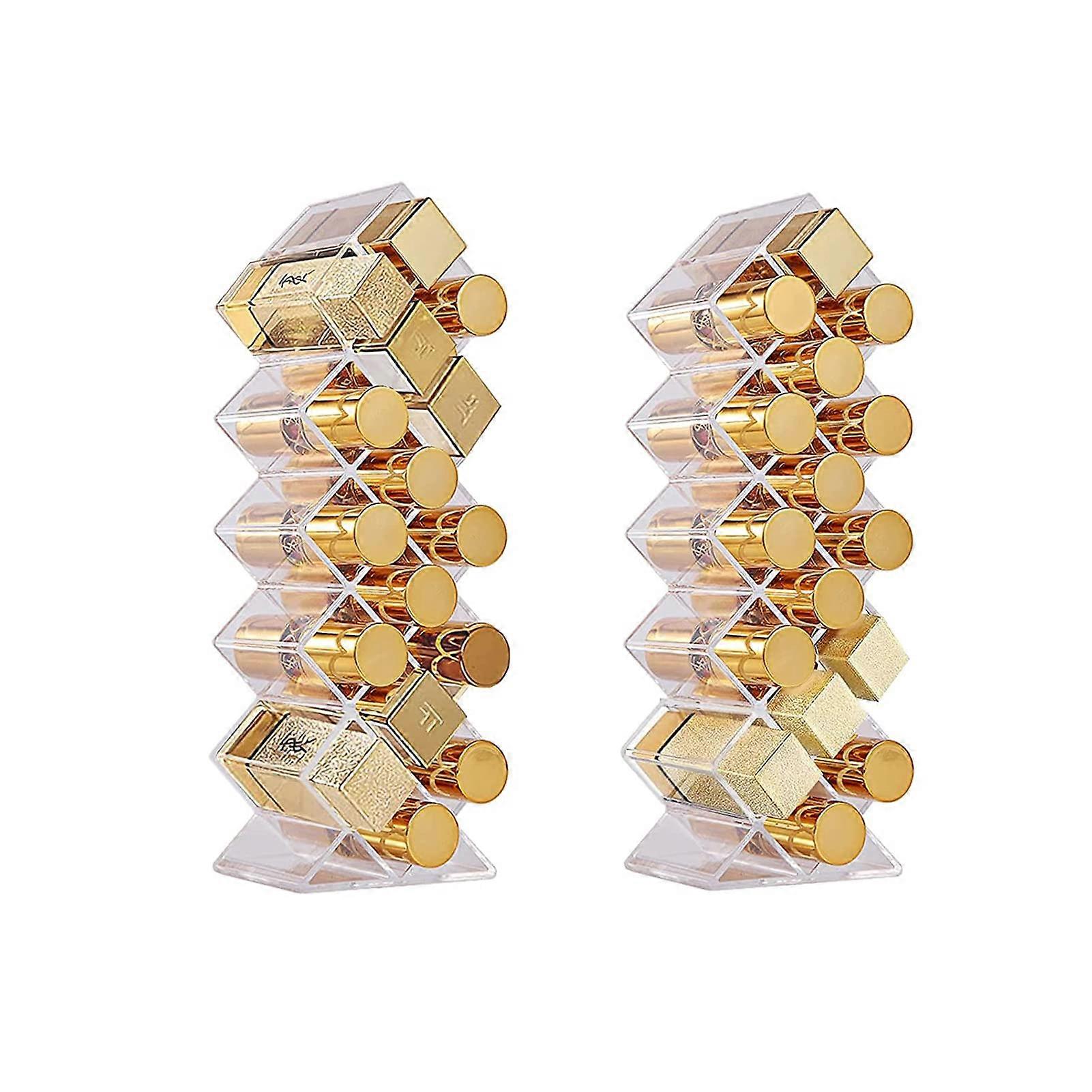 Lipstick Holder Organizer 32 Spaces Acrylic Stackable Fish Shape Lipstick Tower, Clear (2 Pack)