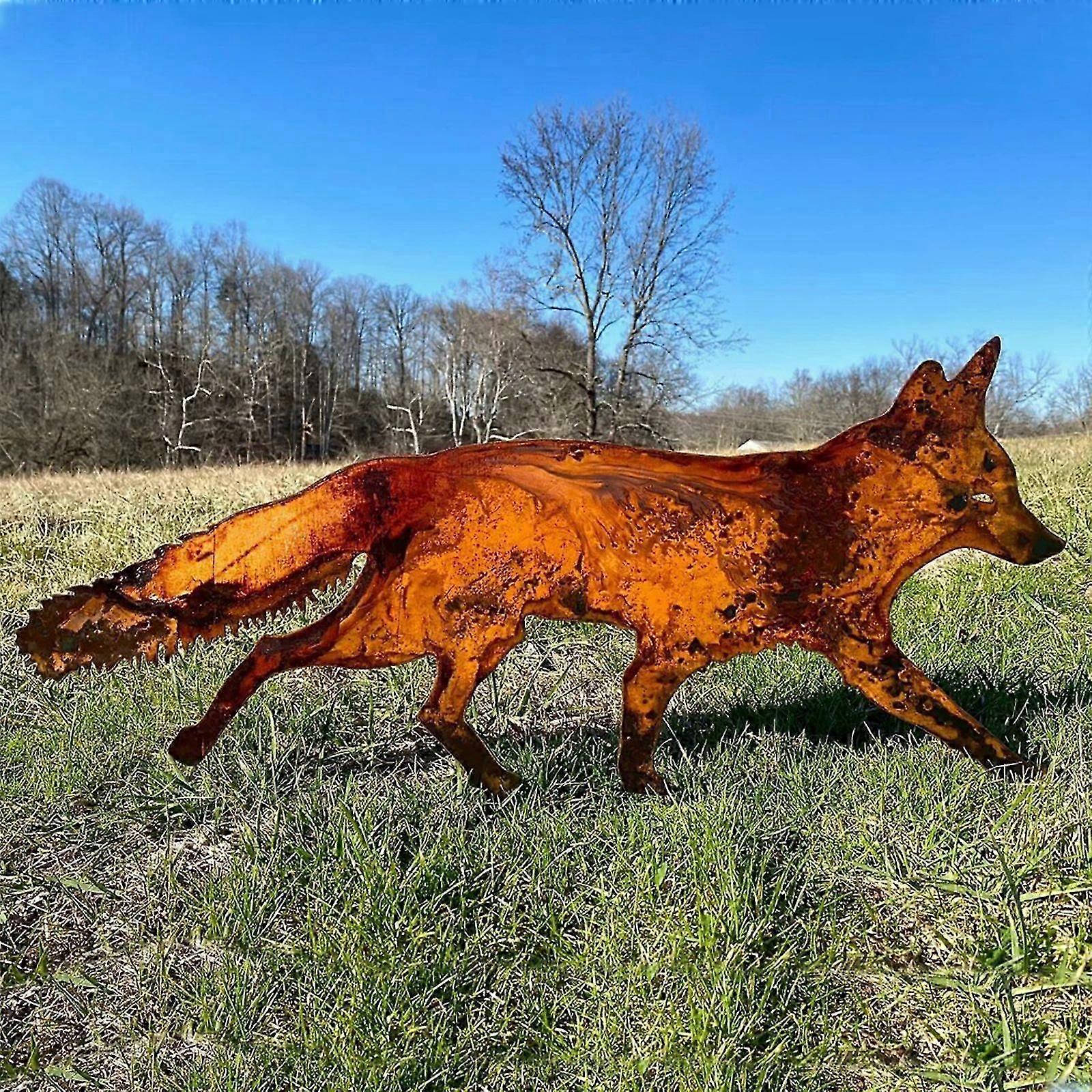 Metal Fox Garden Decoration, Fox Iron Art Outdoor Garden Ornament, Metal Fox Stake For Yard Garden Lawn Patio Decor