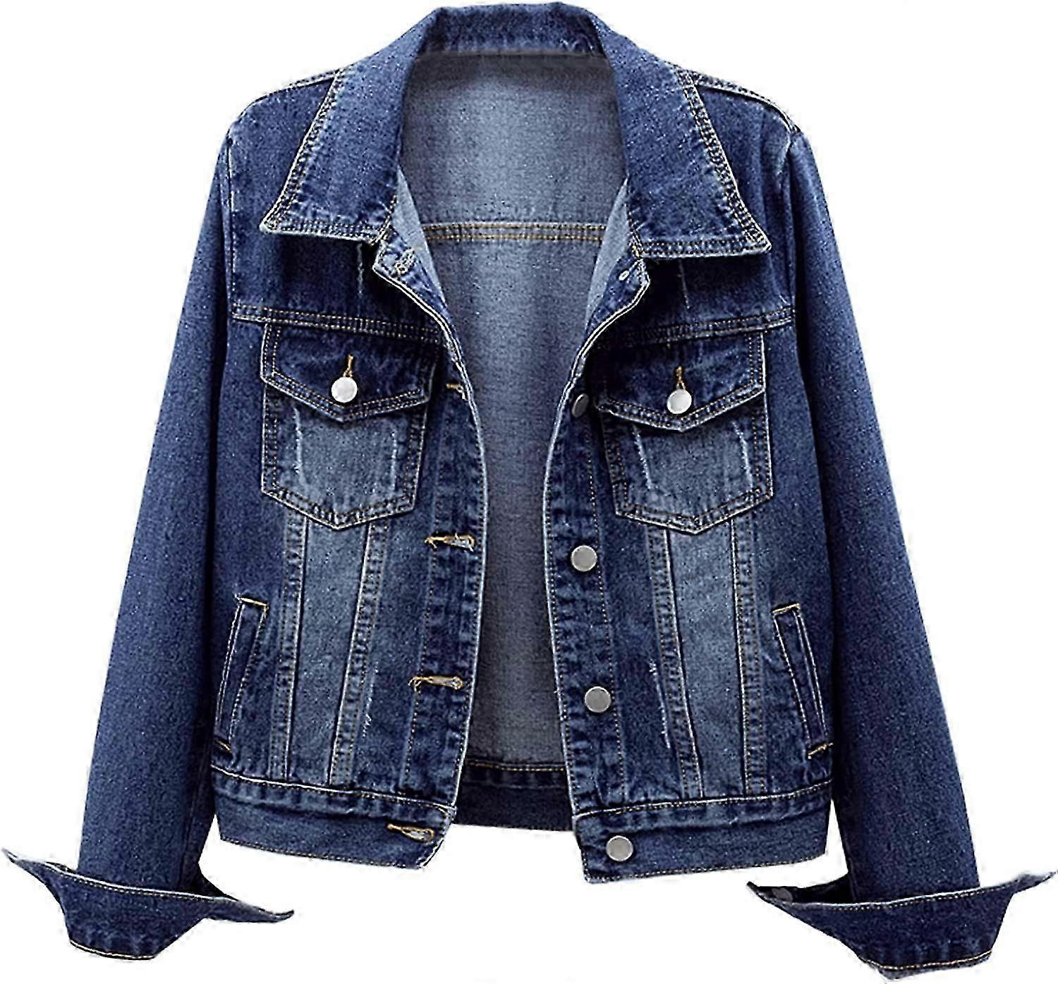 Women's Bride Casual Jean Jacket Distressed Ripped Denim Jacket Coat With Pockets