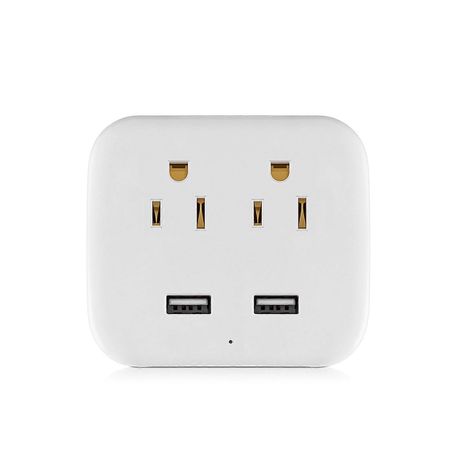 Portable Surge Protector Power Strip, 4 in 1 Plug Socket with 2 Outlets and 2 USB Ports for Smartphones Tablets White