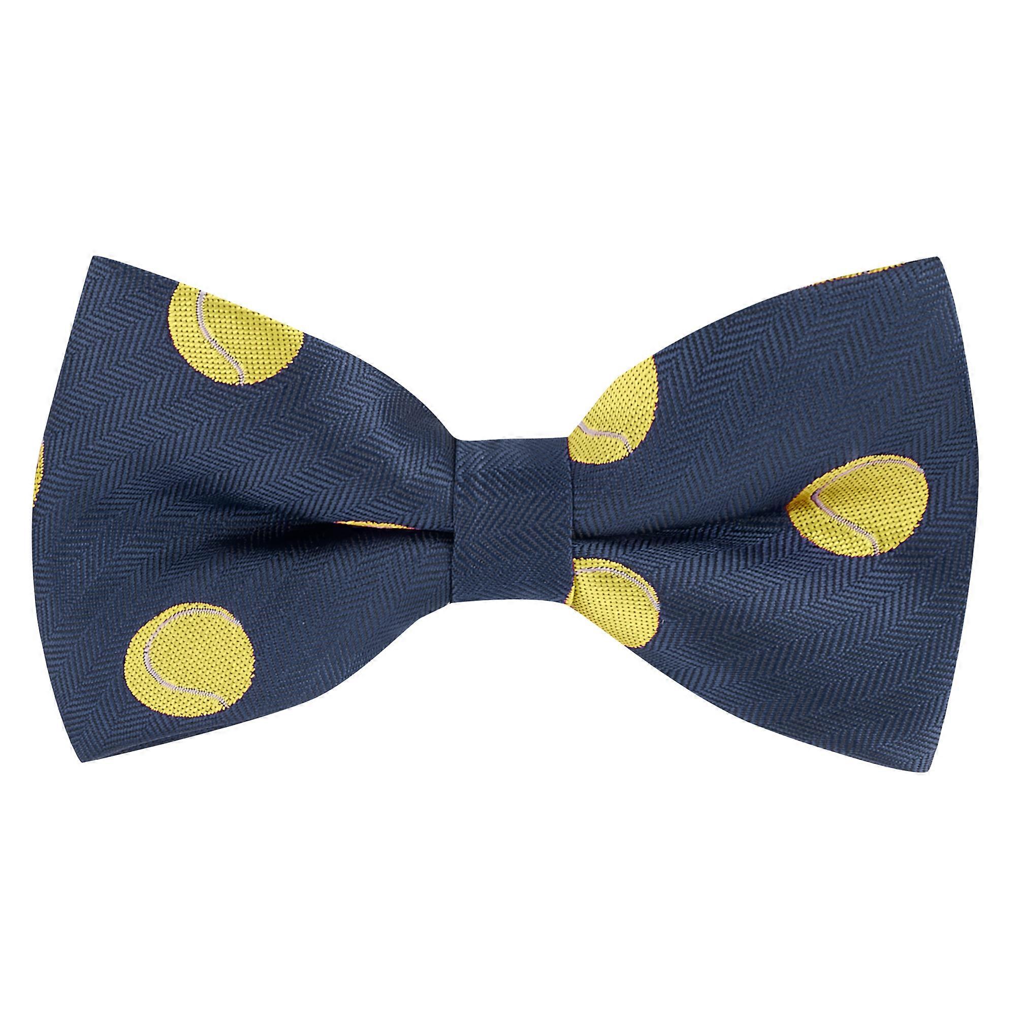 Navy Blue Tennis Ball Herringbone Bow Tie