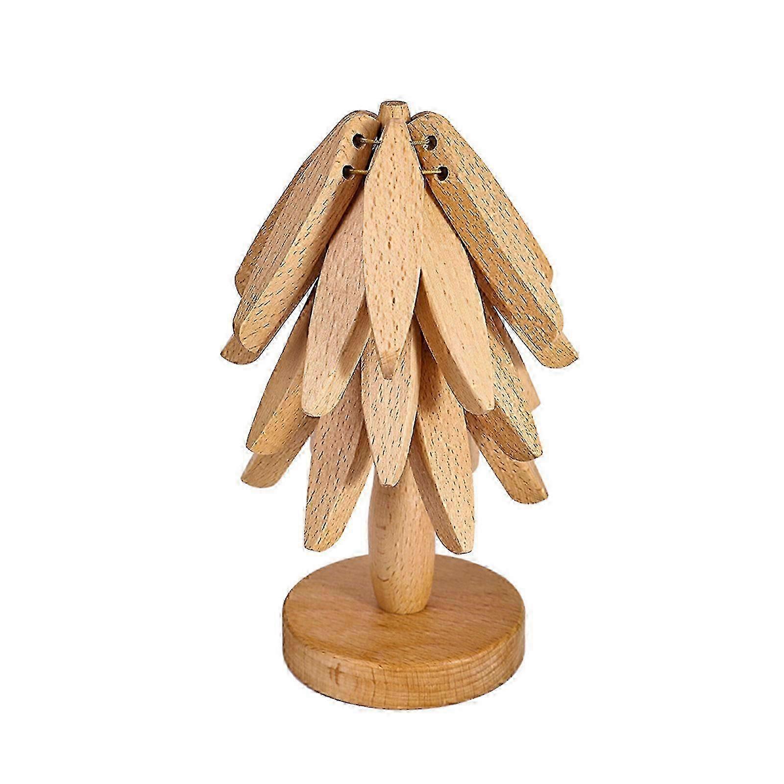 Sottopentola ad albero in legno per piatti caldi, set di sottobicchieri pieghevoli per teiera e pentole