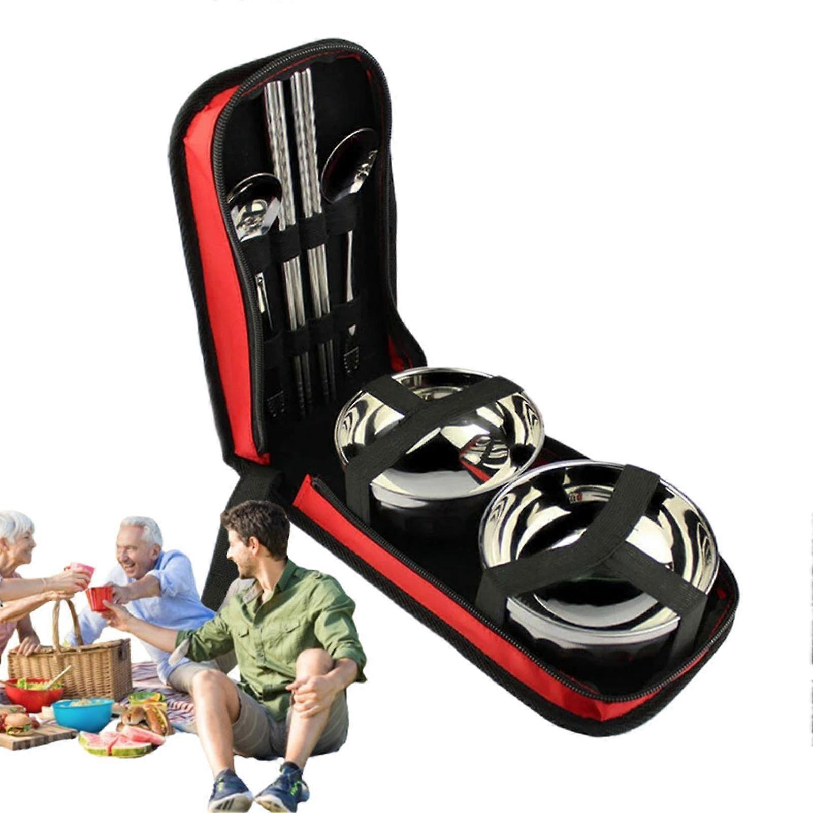 Camping Tableware and Utensils, Travel Utensils Set Metal Camping Set (Red)