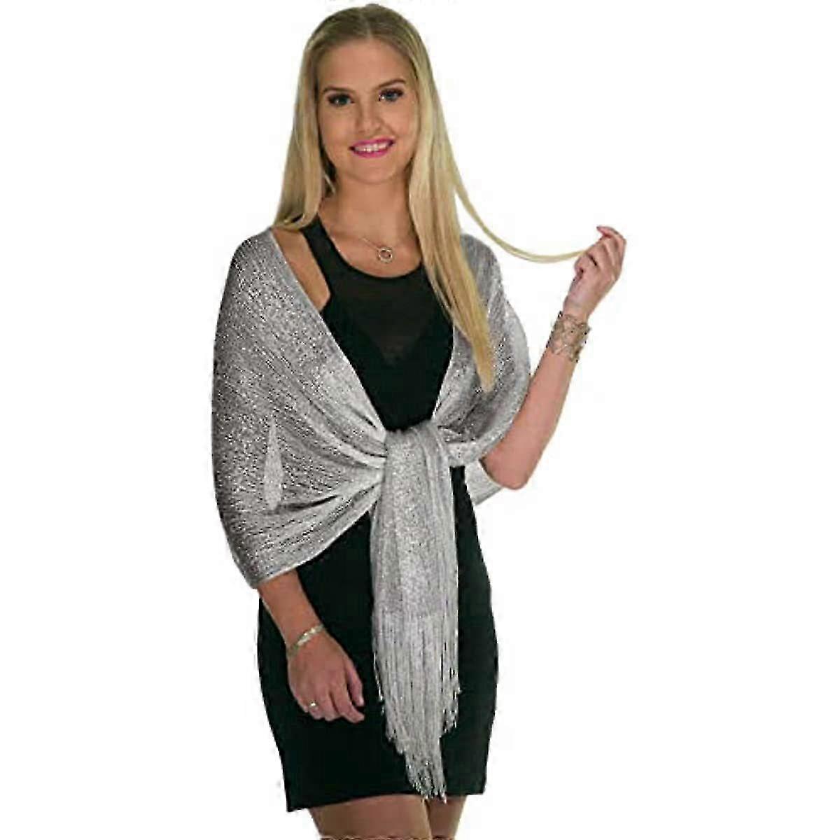 Elegant Evening Shawls for Dresses Women's Dressy Wraps Silver