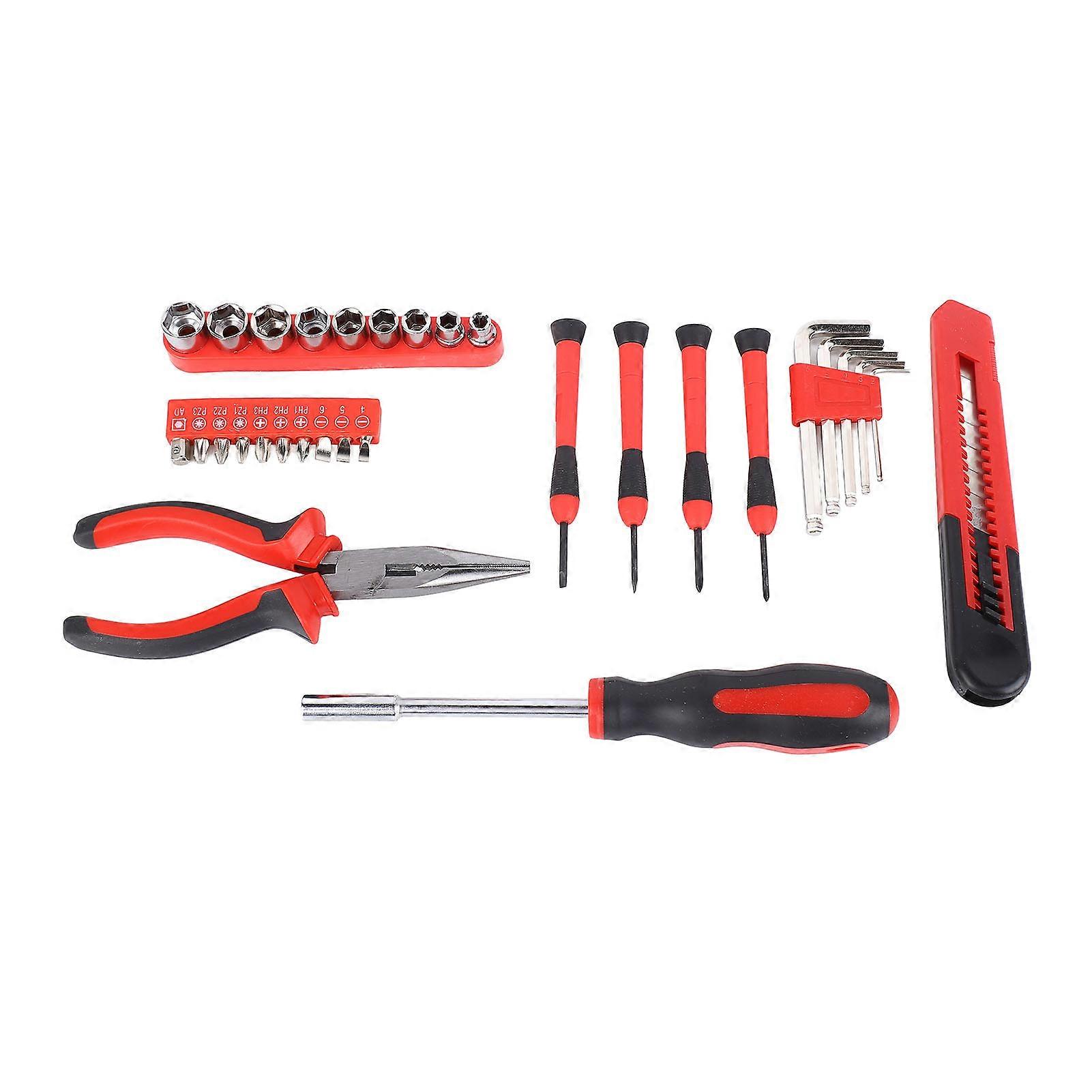 31-piece hardware tool set with functions of screwdrivers, needle-nose pliers, and wrenches
