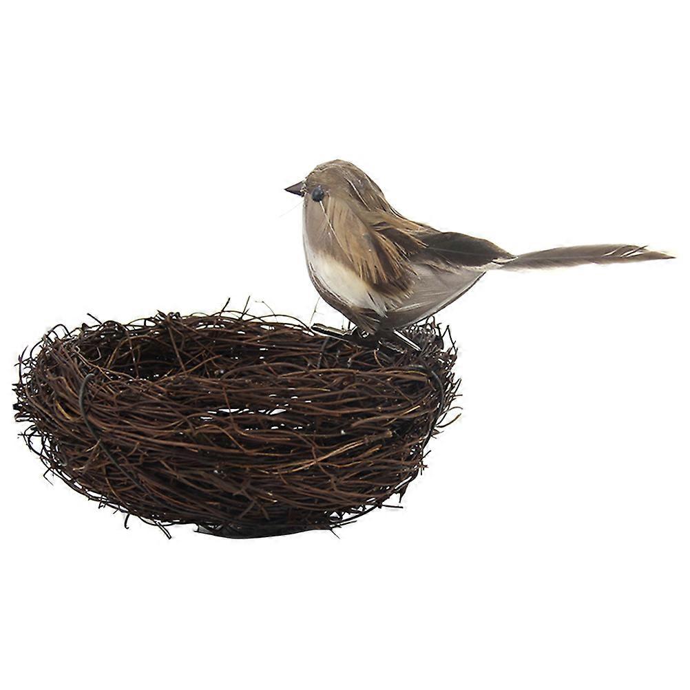 Nest Shape Bird Nest Ornament Photographing Props Rattan Made 1Pcs Grey Head
