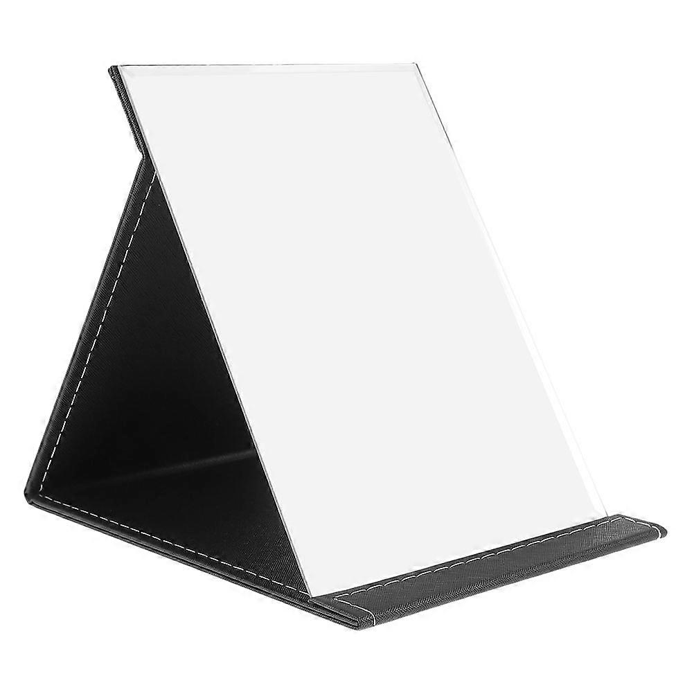 Portable Folding Cosmetic Mirror with Black PU Cover – Large Wear Resistant Vanity Mirror for Stable Desktop Use