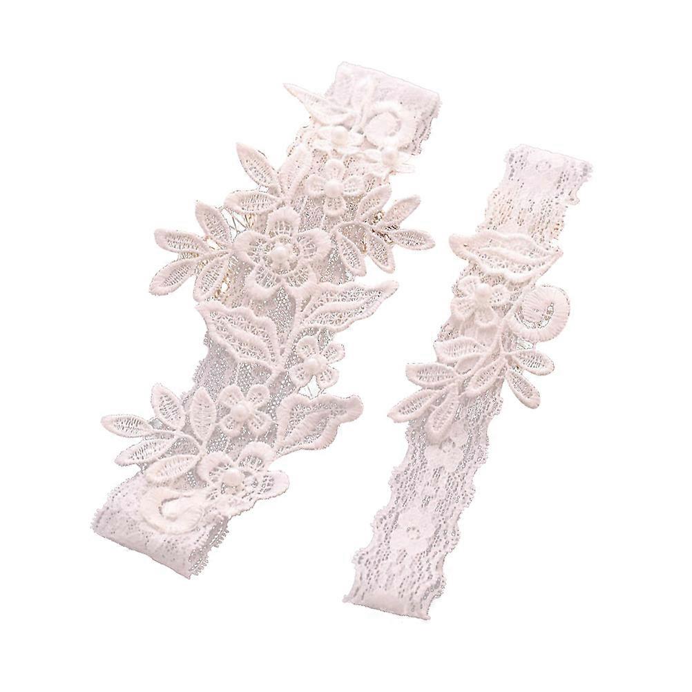 Floral Lace Leg Bands with Pearl & Leaf Pattern Elegant Garters for Weddings, Proms & Special Occasions Comfortable Accessory for Brides and