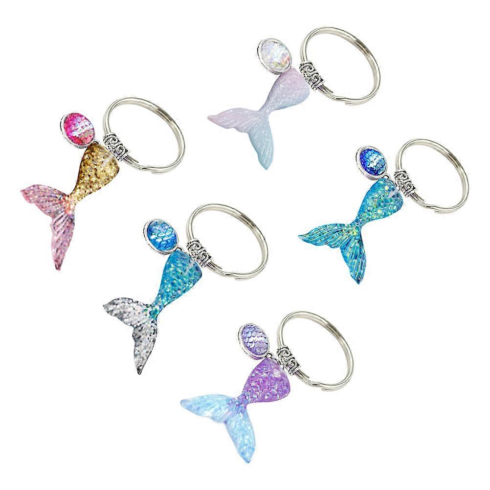 Fish Charm Keychain Mermaid Shape Simple Design For Keys Everyday Use Blue Metal 5Pcs