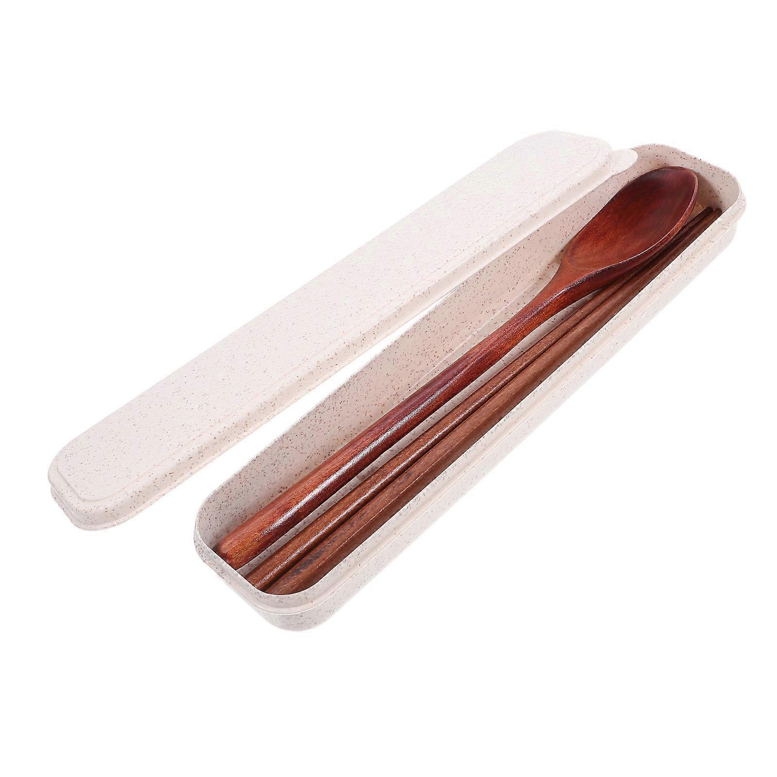 Portable Wooden Spoon and Chopsticks Outdoor Dining Brown Japanese Style Cutlery 23.50X0.80X0.80CM 1Set