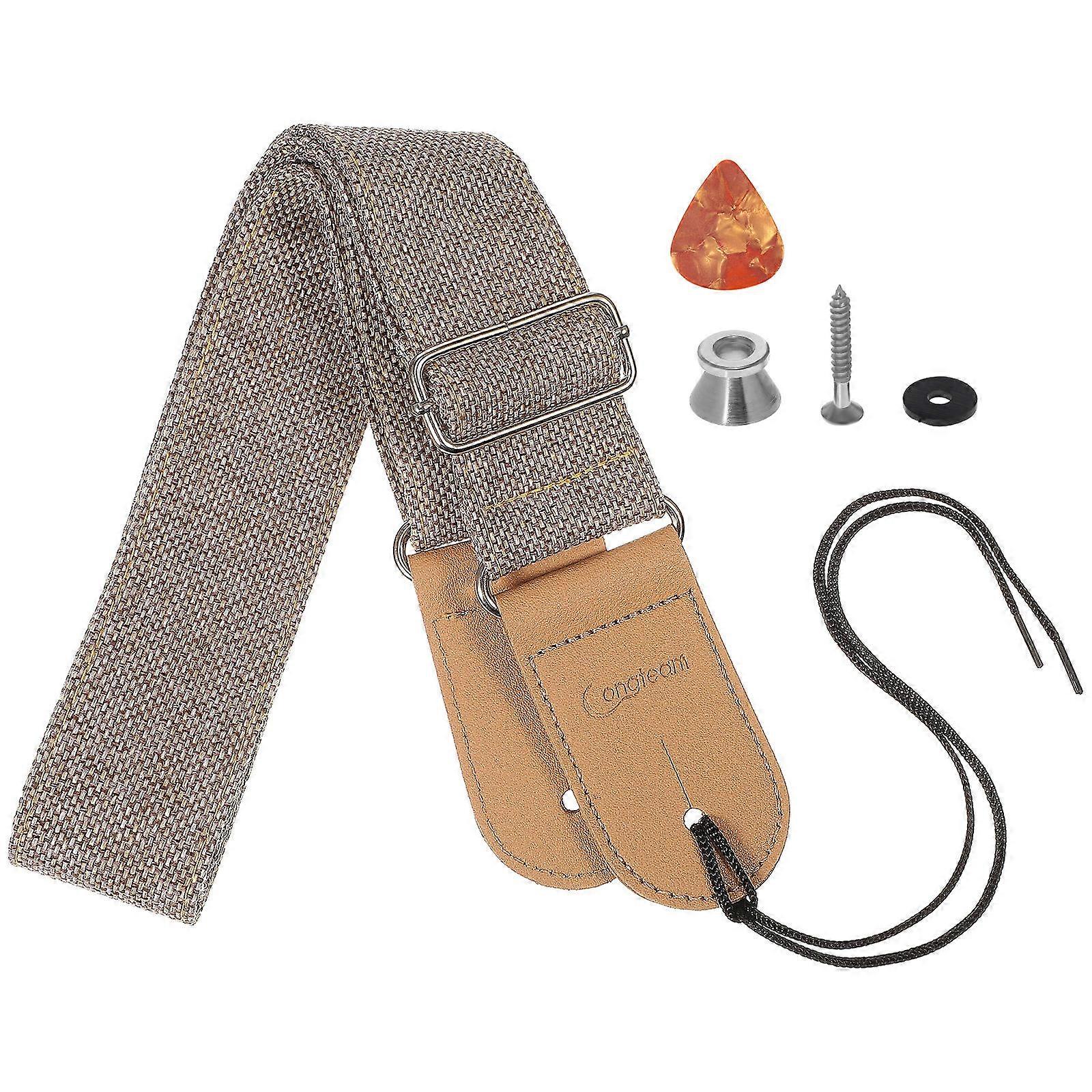 Sangle de guitare basse réglable avec clous de médiator et de queue, matériau en coton et lin durable, design moderne pour guitares et instruments