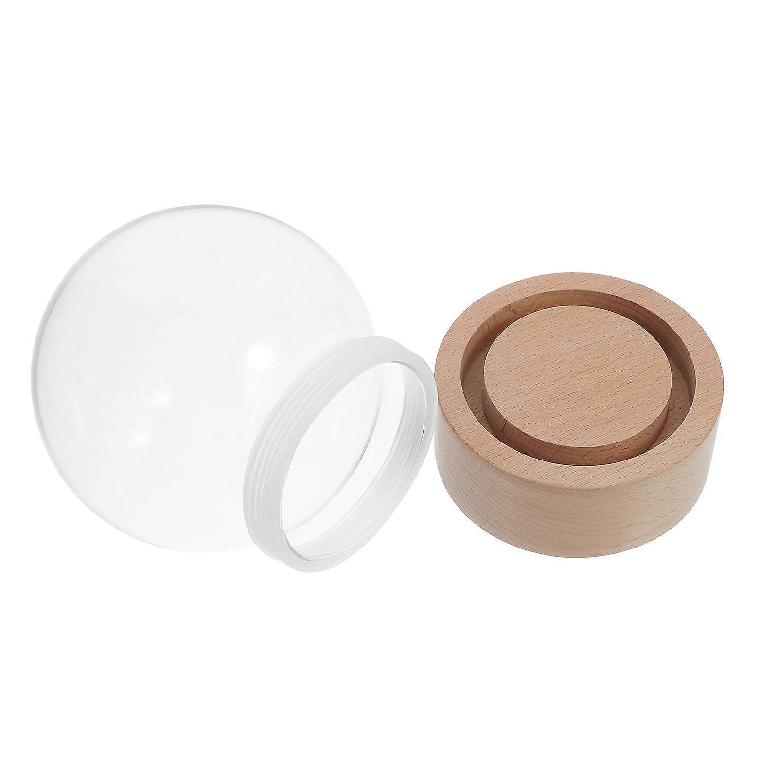 Round Glass Globe With Wood Base For Diy Enthusiasts Display Preserve Flowers 1Set