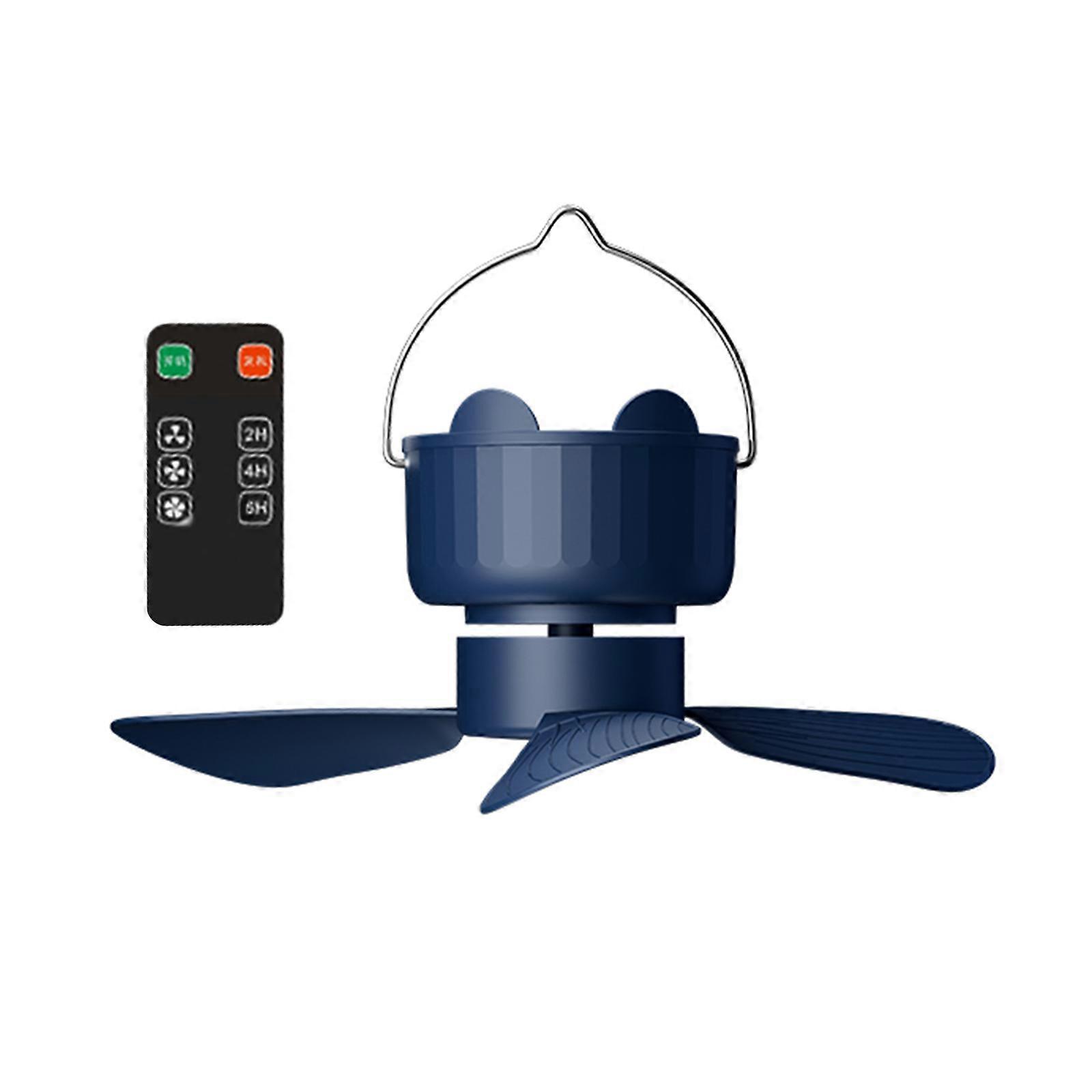 Energy Efficient DC5V Ceiling Mount Fan 3Quiet Gears Remote Controlled Timer Function For Tent Outdoor Versatilitys Use  Blue