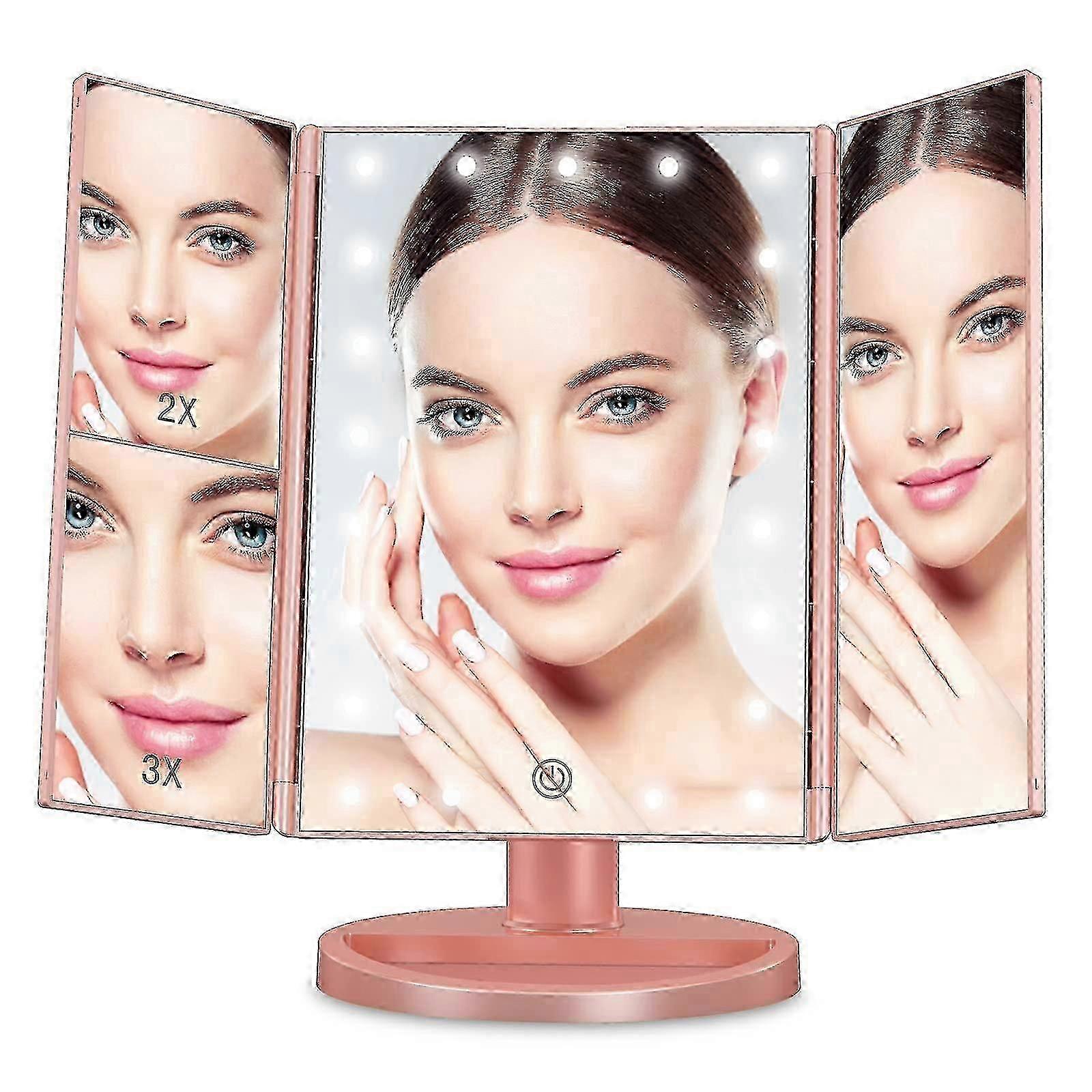 Foldable Triple Vanity Makeup Mirror with 22 LED Lights and 2x 3x Magnification