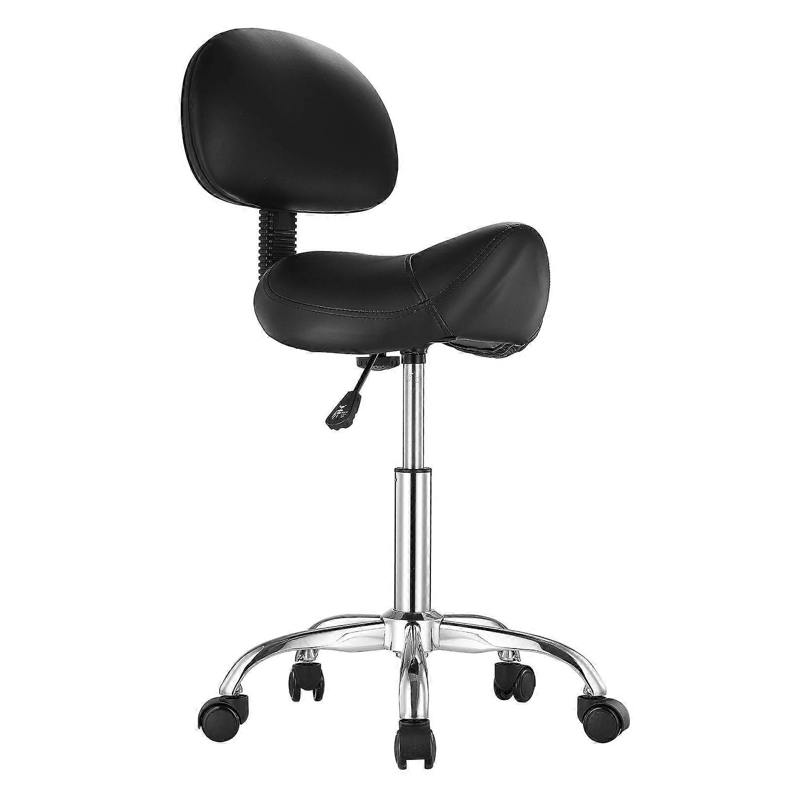 Saddle Stool with Back Support and Wheels, 450 LBS Weight Capacity Ergonomic Rolling Stool, Height Adjustable, Black