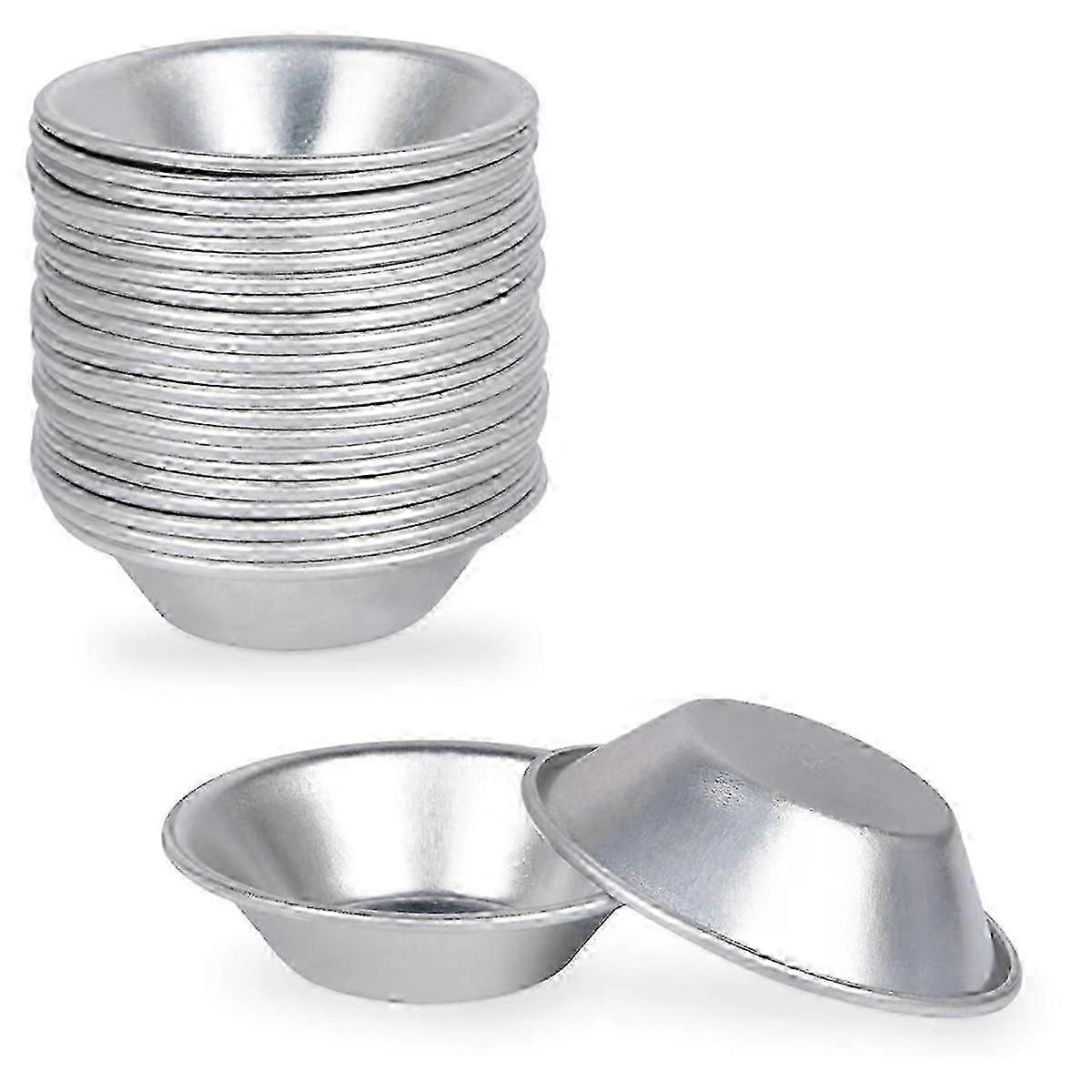 25 Pack Egg Tart Molds, Round Reusable Nonstick Tart Cups (Aluminum)