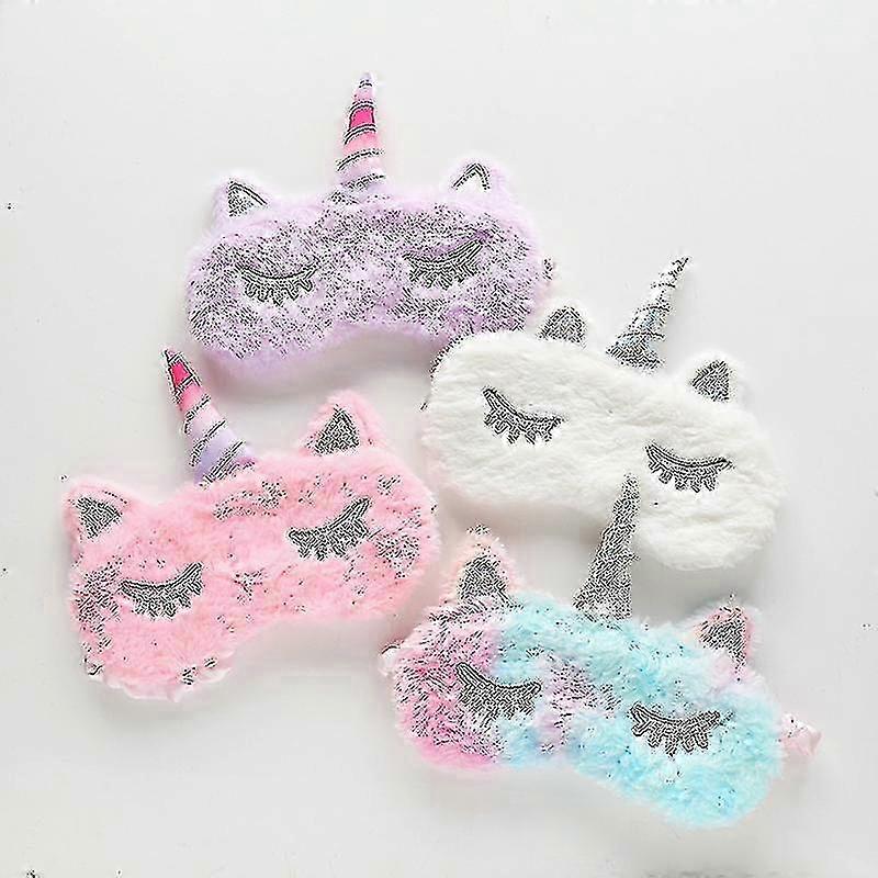 2025 Unicorn Mask Cute Fluffy Animal Eye Mask Soft Plush Eye Mask With Silk Back
