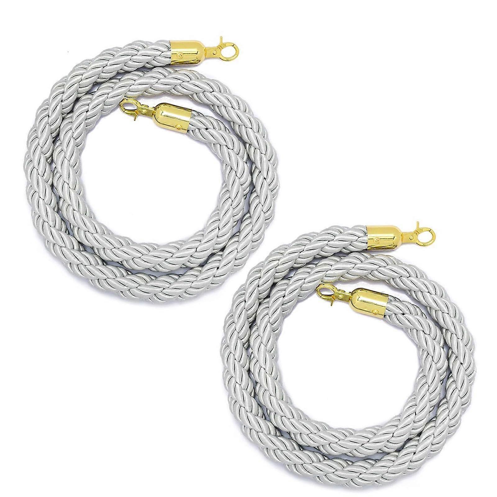 Rope barriers, queue control ropes, 2 golden support ropes, rope/braided hemp rope, crowd control ropes 2M silver.