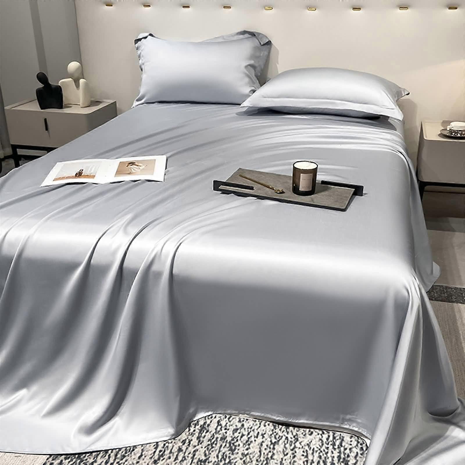 Double Bed Linen 180 x 230 cm with 2 Pillowcases, Lyocell Fiber, Grey Bed Sheet for Box Spring Mattress