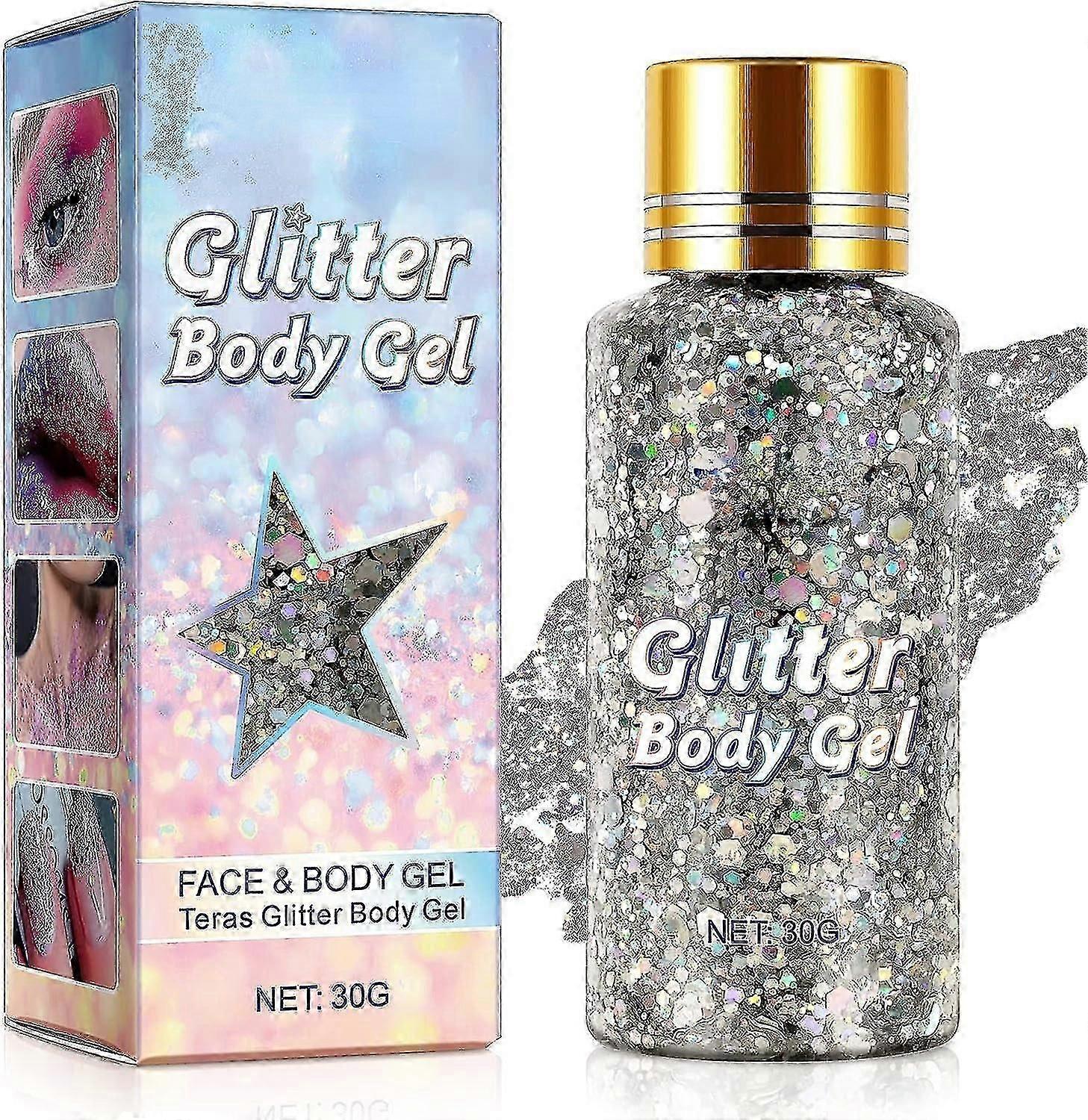 Gel Λάμψης Σώματος, Ολογραφικό Chunky Gel, Glitter Υγρό Μακιγιάζ Σκιάς Ματιών, Γοργόνα Πούλιες Λάμψη Σώματος